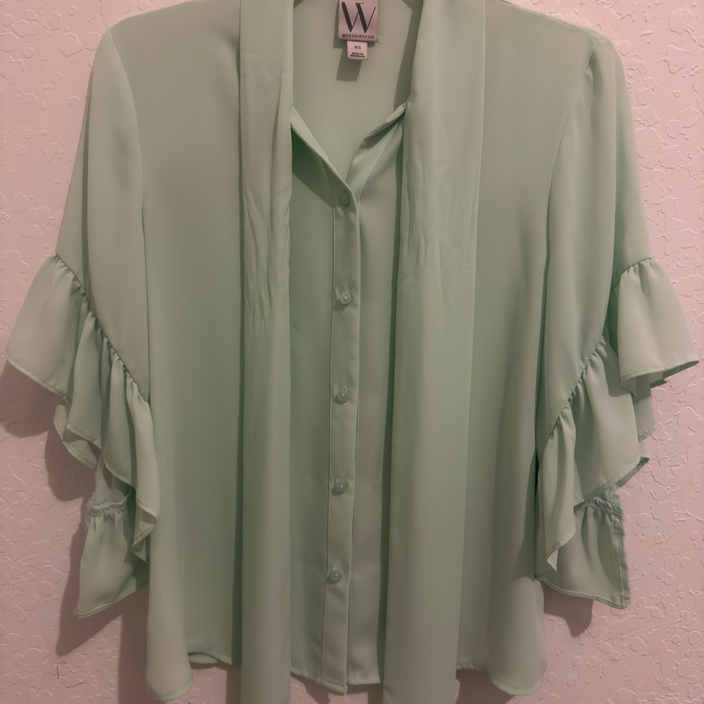 Worthington Mint Green Ruffle Sleeve Blouse